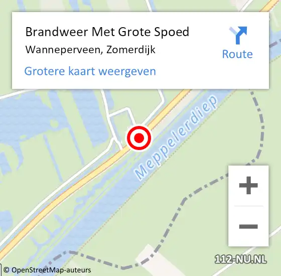 Locatie op kaart van de 112 melding: Brandweer Met Grote Spoed Naar Wanneperveen, Zomerdijk op 21 augustus 2019 01:21