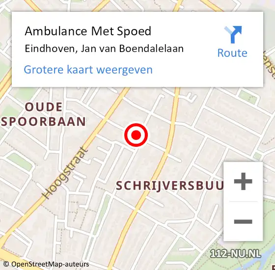 Locatie op kaart van de 112 melding: Ambulance Met Spoed Naar Eindhoven, Jan van Boendalelaan op 21 augustus 2019 02:23