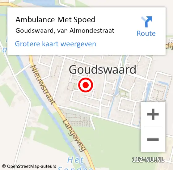 Locatie op kaart van de 112 melding: Ambulance Met Spoed Naar Goudswaard, van Almondestraat op 21 augustus 2019 05:06
