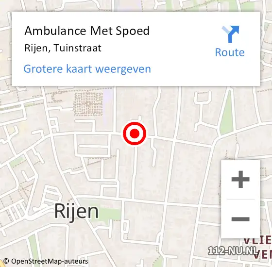 Locatie op kaart van de 112 melding: Ambulance Met Spoed Naar Rijen, Tuinstraat op 21 augustus 2019 09:06