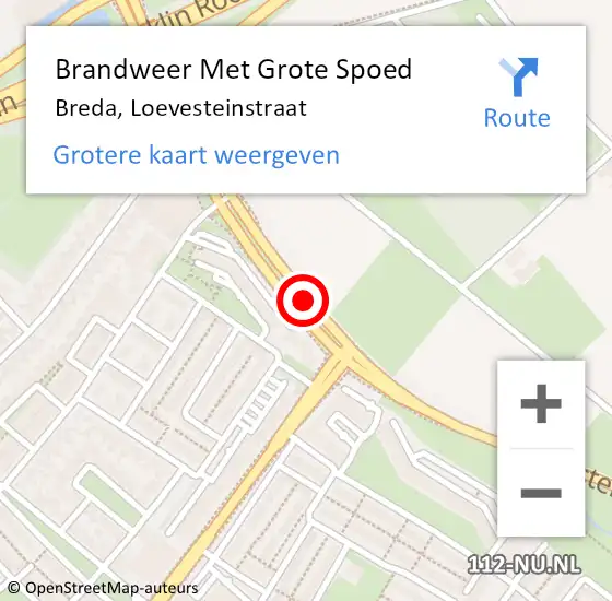 Locatie op kaart van de 112 melding: Brandweer Met Grote Spoed Naar Breda, Loevesteinstraat op 21 augustus 2019 09:26