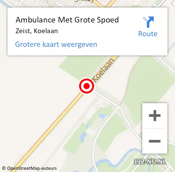 Locatie op kaart van de 112 melding: Ambulance Met Grote Spoed Naar Zeist, Koelaan op 21 augustus 2019 10:00