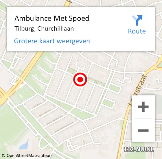 Locatie op kaart van de 112 melding: Ambulance Met Spoed Naar Tilburg, Churchilllaan op 21 augustus 2019 10:18