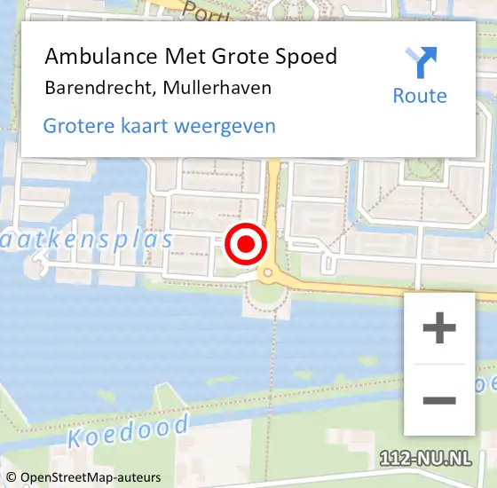 Locatie op kaart van de 112 melding: Ambulance Met Grote Spoed Naar Barendrecht, Mullerhaven op 21 augustus 2019 13:50