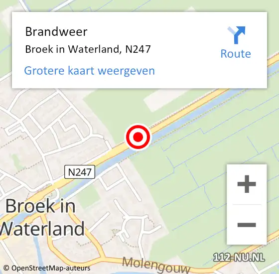 Locatie op kaart van de 112 melding: Brandweer Broek in Waterland, N247 op 21 augustus 2019 14:32