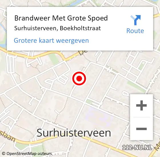 Locatie op kaart van de 112 melding: Brandweer Met Grote Spoed Naar Surhuisterveen, Boekholtstraat op 21 augustus 2019 14:44