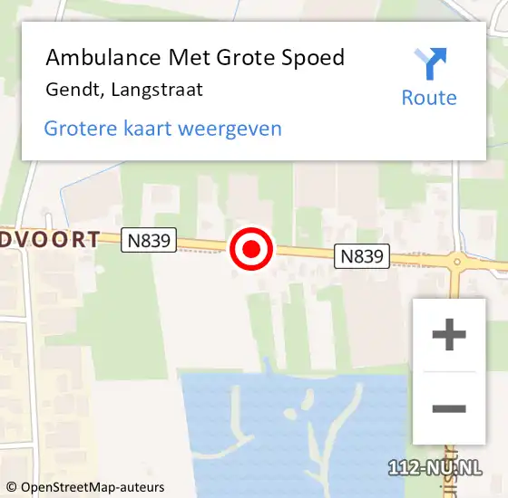 Locatie op kaart van de 112 melding: Ambulance Met Grote Spoed Naar Gendt, Langstraat op 21 augustus 2019 15:04