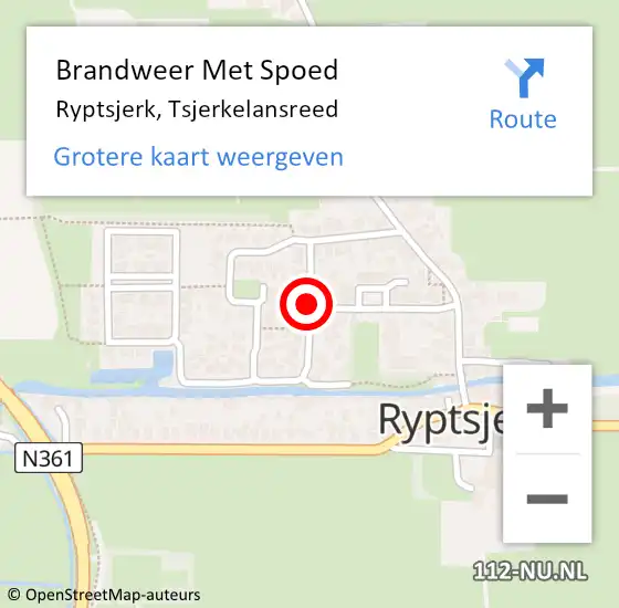 Locatie op kaart van de 112 melding: Brandweer Met Spoed Naar Ryptsjerk, Tsjerkelansreed op 21 augustus 2019 18:03