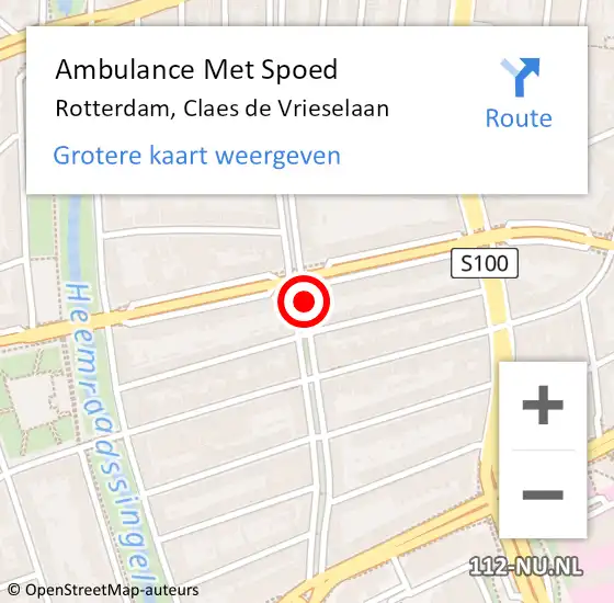 Locatie op kaart van de 112 melding: Ambulance Met Spoed Naar Rotterdam, Claes de Vrieselaan op 21 augustus 2019 19:26