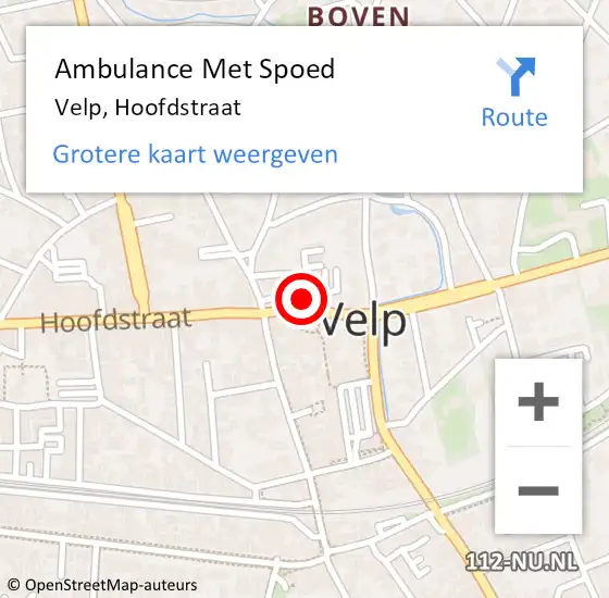 Locatie op kaart van de 112 melding: Ambulance Met Spoed Naar Velp, Hoofdstraat op 21 augustus 2019 20:55