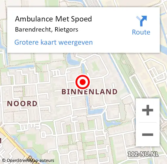 Locatie op kaart van de 112 melding: Ambulance Met Spoed Naar Barendrecht, Rietgors op 22 augustus 2019 00:04