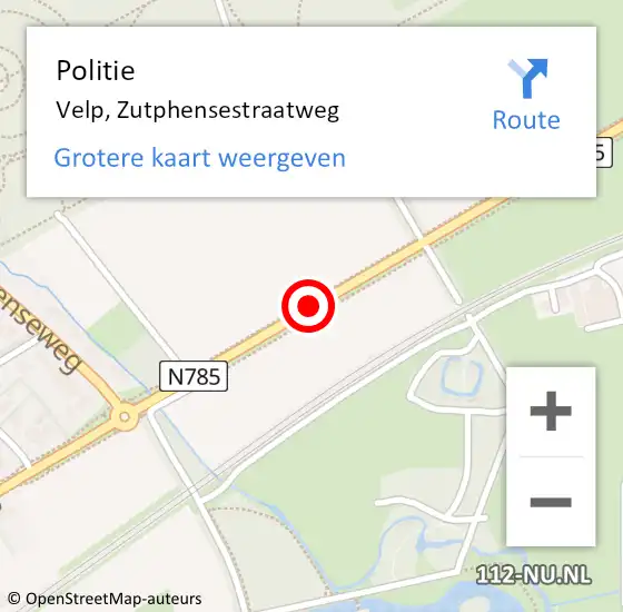 Locatie op kaart van de 112 melding: Politie Velp, Zutphensestraatweg op 22 augustus 2019 09:40
