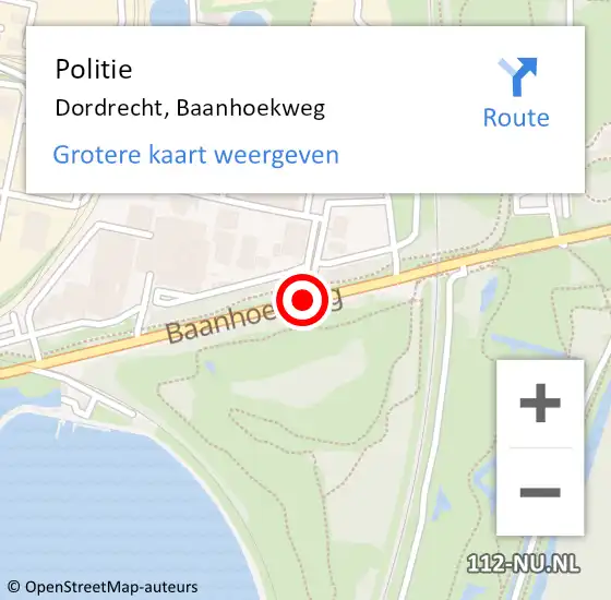 Locatie op kaart van de 112 melding: Politie Dordrecht, Baanhoekweg op 22 augustus 2019 10:53