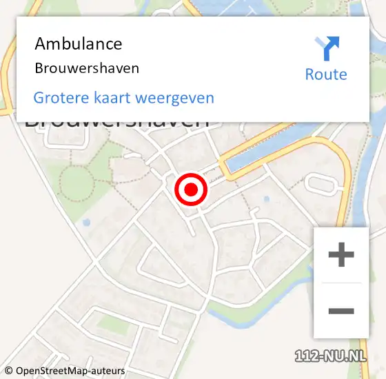 Locatie op kaart van de 112 melding: Ambulance Brouwershaven op 22 augustus 2019 14:45