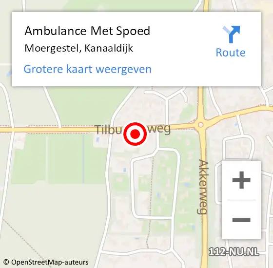 Locatie op kaart van de 112 melding: Ambulance Met Spoed Naar Moergestel, Kanaaldijk op 22 augustus 2019 15:01