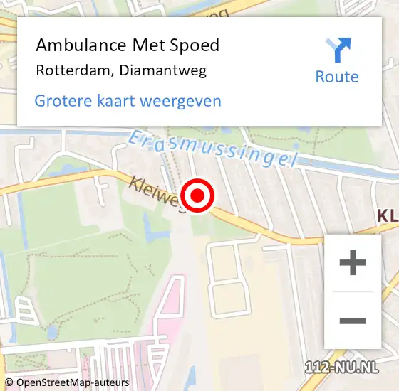 Locatie op kaart van de 112 melding: Ambulance Met Spoed Naar Rotterdam, Diamantweg op 22 augustus 2019 17:19