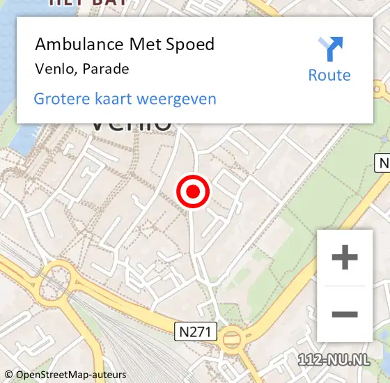Locatie op kaart van de 112 melding: Ambulance Met Spoed Naar Venlo, Parade op 22 augustus 2019 17:42