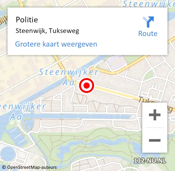 Locatie op kaart van de 112 melding: Politie Steenwijk, Tukseweg op 22 augustus 2019 20:04