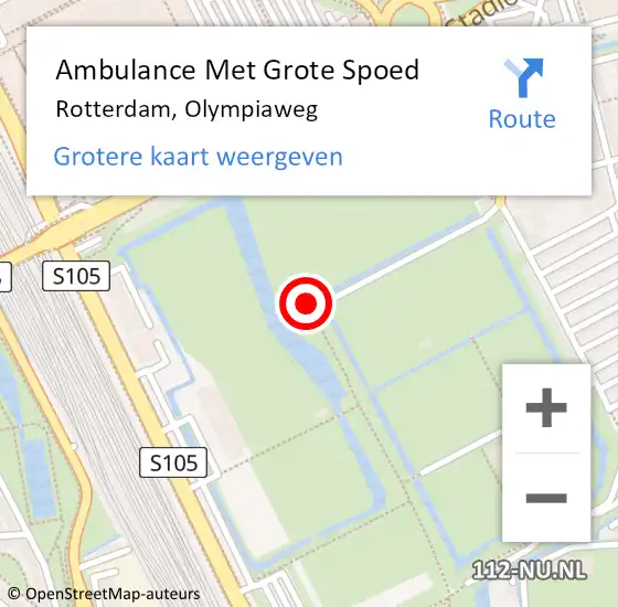 Locatie op kaart van de 112 melding: Ambulance Met Grote Spoed Naar Rotterdam, Olympiaweg op 22 augustus 2019 21:33