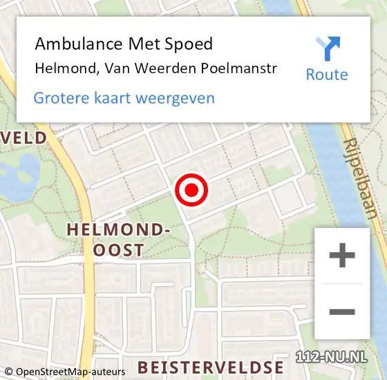 Locatie op kaart van de 112 melding: Ambulance Met Spoed Naar Helmond, Van Weerden Poelmanstr op 22 augustus 2019 21:38