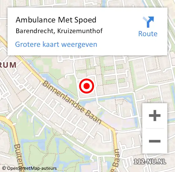 Locatie op kaart van de 112 melding: Ambulance Met Spoed Naar Barendrecht, Kruizemunthof op 23 augustus 2019 06:37