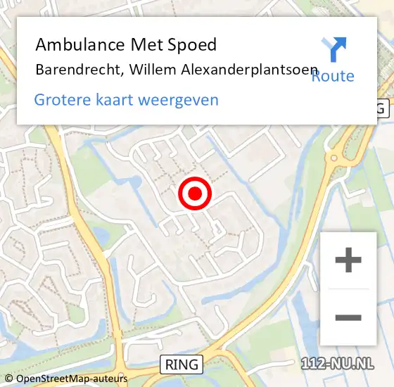 Locatie op kaart van de 112 melding: Ambulance Met Spoed Naar Barendrecht, Willem Alexanderplantsoen op 23 augustus 2019 08:14