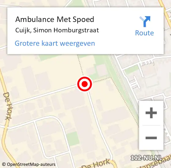 Locatie op kaart van de 112 melding: Ambulance Met Spoed Naar Cuijk, Simon Homburgstraat op 23 augustus 2019 12:57