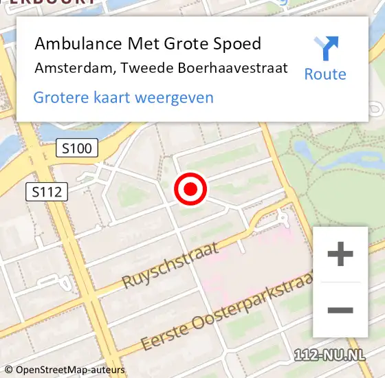 Locatie op kaart van de 112 melding: Ambulance Met Grote Spoed Naar Amsterdam, Tweede Boerhaavestraat op 23 augustus 2019 13:22