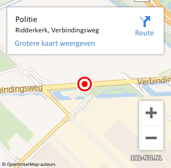 Locatie op kaart van de 112 melding: Politie Ridderkerk, Verbindingsweg op 23 augustus 2019 20:04