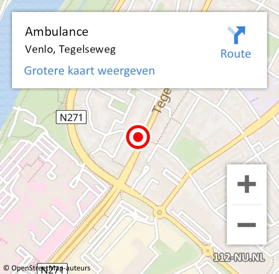 Locatie op kaart van de 112 melding: Ambulance Venlo, Tegelseweg op 23 augustus 2019 21:33