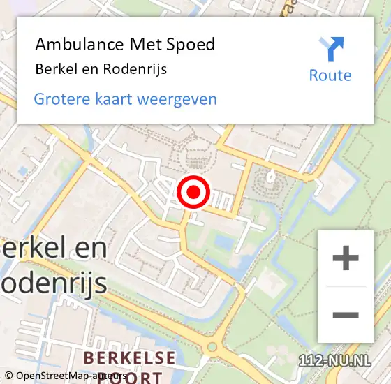 Locatie op kaart van de 112 melding: Ambulance Met Spoed Naar Berkel en Rodenrijs op 23 augustus 2019 23:46