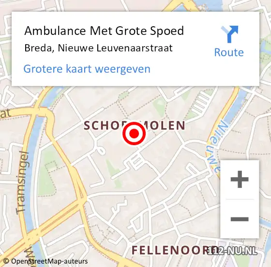 Locatie op kaart van de 112 melding: Ambulance Met Grote Spoed Naar Breda, Nieuwe Leuvenaarstraat op 24 augustus 2019 00:13