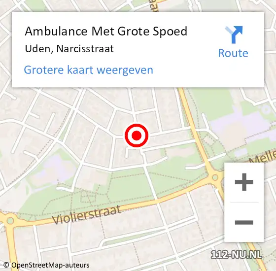 Locatie op kaart van de 112 melding: Ambulance Met Grote Spoed Naar Uden, Narcisstraat op 24 augustus 2019 00:54
