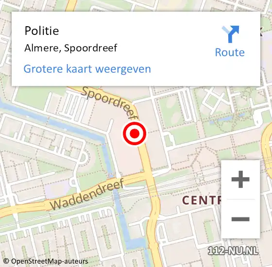 Locatie op kaart van de 112 melding: Politie Almere, Spoordreef op 24 augustus 2019 01:53