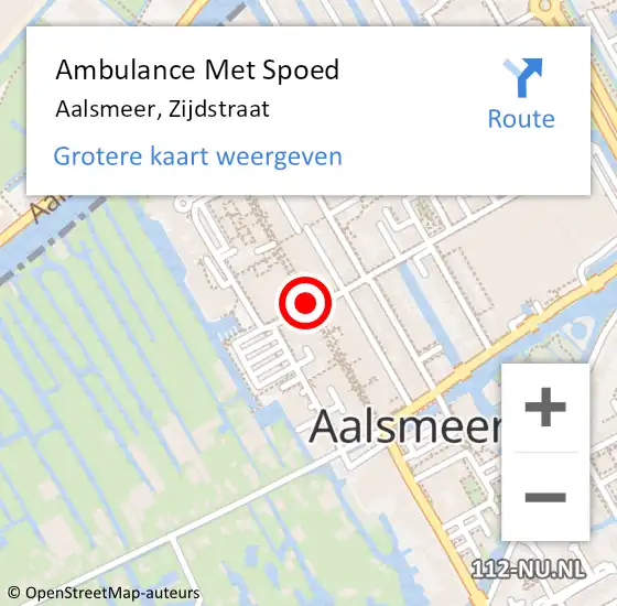 Locatie op kaart van de 112 melding: Ambulance Met Spoed Naar Aalsmeer, Zijdstraat op 24 augustus 2019 02:56