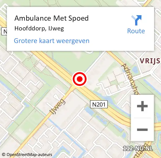 Locatie op kaart van de 112 melding: Ambulance Met Spoed Naar Hoofddorp, IJweg op 24 augustus 2019 02:58