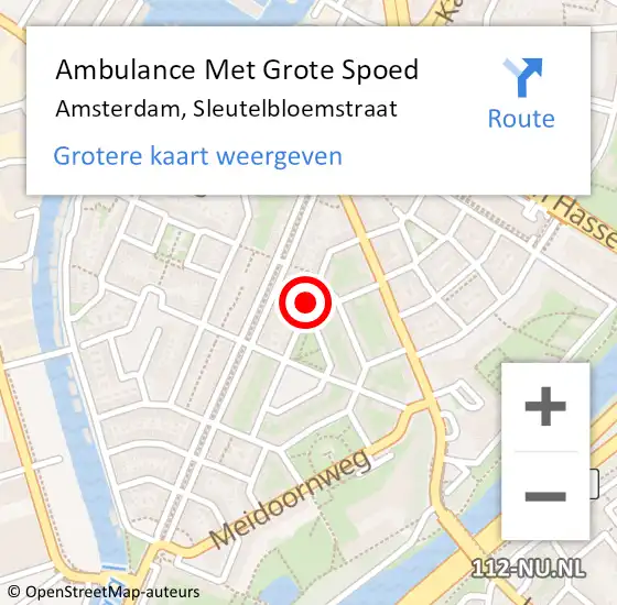 Locatie op kaart van de 112 melding: Ambulance Met Grote Spoed Naar Amsterdam, Sleutelbloemstraat op 24 augustus 2019 03:00