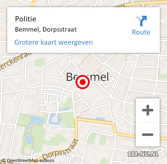 Locatie op kaart van de 112 melding: Politie Bemmel, Dorpsstraat op 24 augustus 2019 08:27