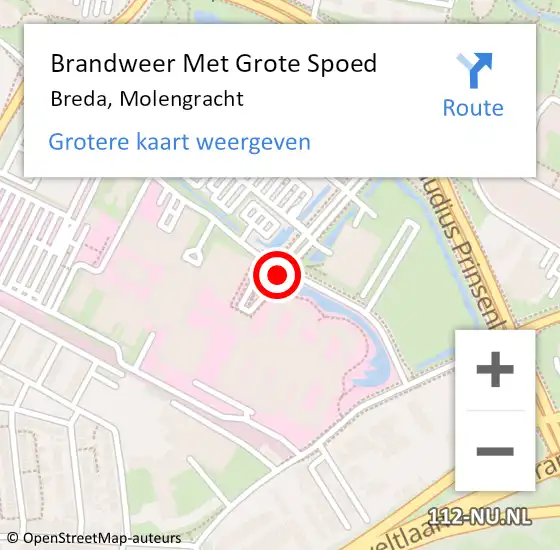 Locatie op kaart van de 112 melding: Brandweer Met Grote Spoed Naar Breda, Molengracht op 24 augustus 2019 09:46