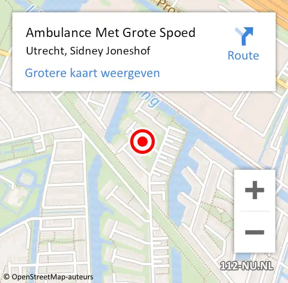 Locatie op kaart van de 112 melding: Ambulance Met Grote Spoed Naar Utrecht, Sidney Joneshof op 24 augustus 2019 11:22