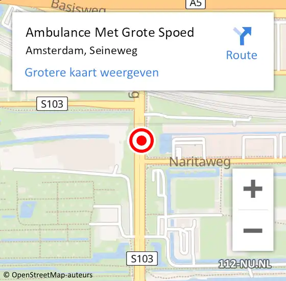 Locatie op kaart van de 112 melding: Ambulance Met Grote Spoed Naar Amsterdam, Seineweg op 24 augustus 2019 11:35