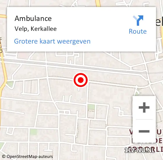 Locatie op kaart van de 112 melding: Ambulance Velp, Kerkallee op 24 augustus 2019 12:04