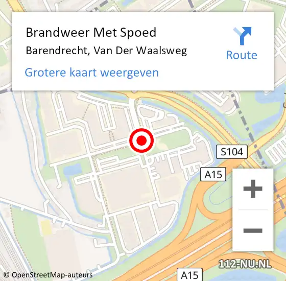 Locatie op kaart van de 112 melding: Brandweer Met Spoed Naar Barendrecht, Van Der Waalsweg op 24 augustus 2019 16:18