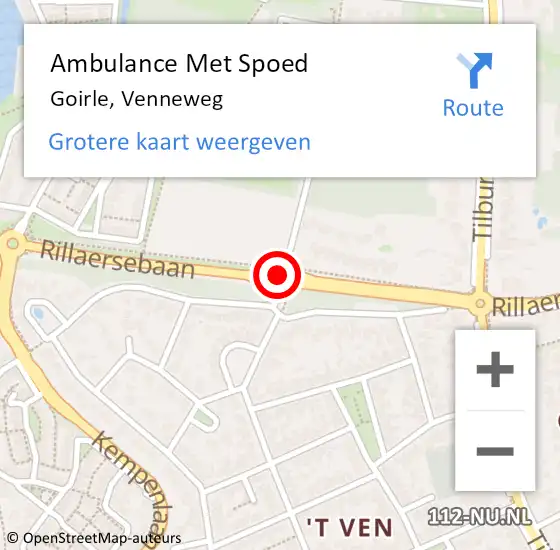 Locatie op kaart van de 112 melding: Ambulance Met Spoed Naar Goirle, Venneweg op 24 augustus 2019 16:19
