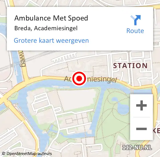 Locatie op kaart van de 112 melding: Ambulance Met Spoed Naar Breda, Academiesingel op 24 augustus 2019 17:04