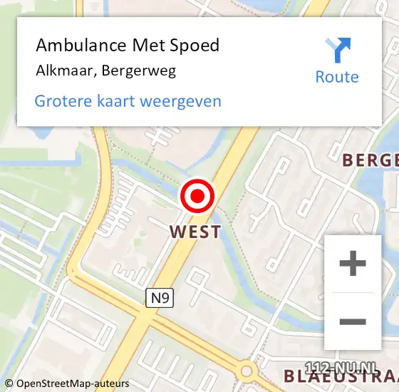 Locatie op kaart van de 112 melding: Ambulance Met Spoed Naar Alkmaar, Bergerweg op 24 augustus 2019 19:51