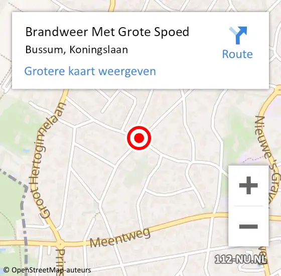 Locatie op kaart van de 112 melding: Brandweer Met Grote Spoed Naar Bussum, Koningslaan op 24 augustus 2019 20:53