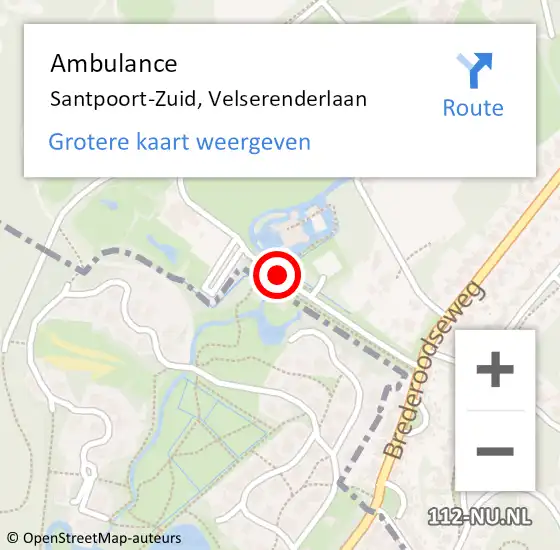 Locatie op kaart van de 112 melding: Ambulance Santpoort-Zuid, Velserenderlaan op 24 augustus 2019 20:58