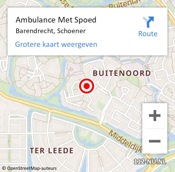 Locatie op kaart van de 112 melding: Ambulance Met Spoed Naar Barendrecht, Schoener op 25 augustus 2019 05:26