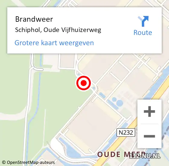 Locatie op kaart van de 112 melding: Brandweer Schiphol, Oude Vijfhuizerweg op 25 augustus 2019 08:02